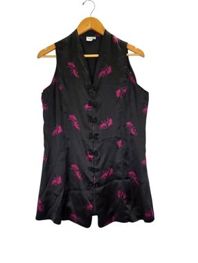 Vintage Treesha Tangzhuang-Style Sleeveless Dress Frog Button 100% Silk  Size M